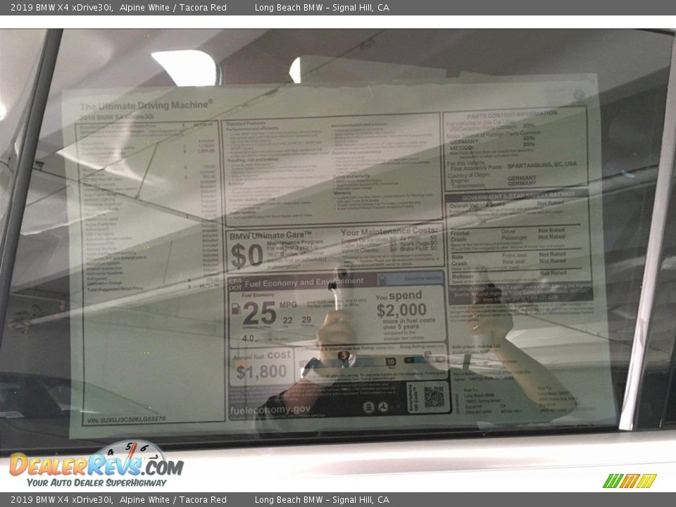 2019 BMW X4 xDrive30i Alpine White / Tacora Red Photo #11