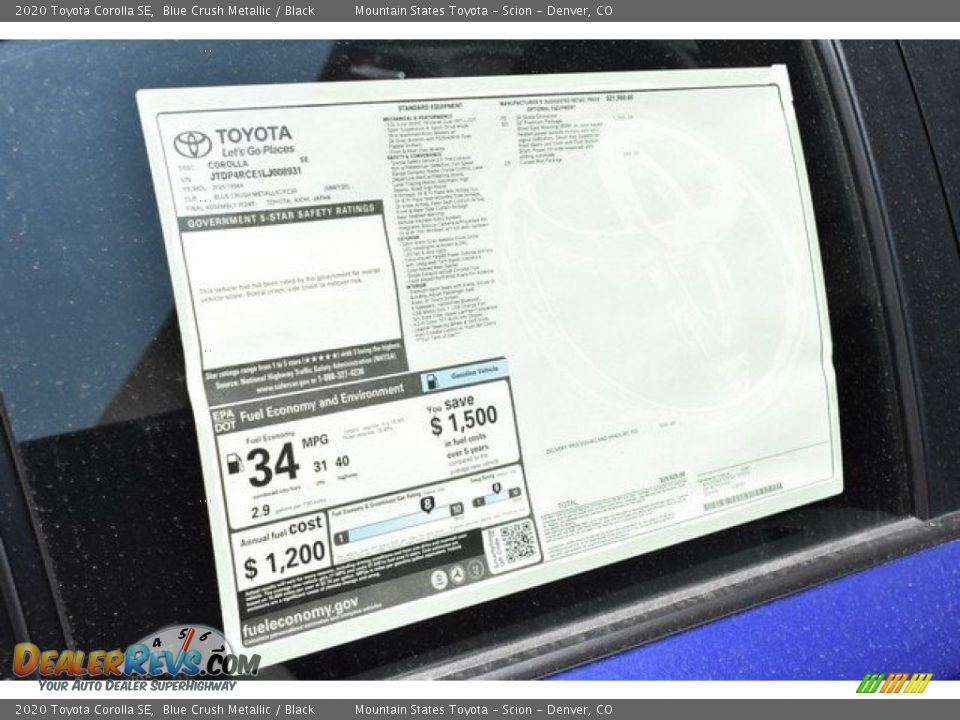 2020 Toyota Corolla SE Blue Crush Metallic / Black Photo #11