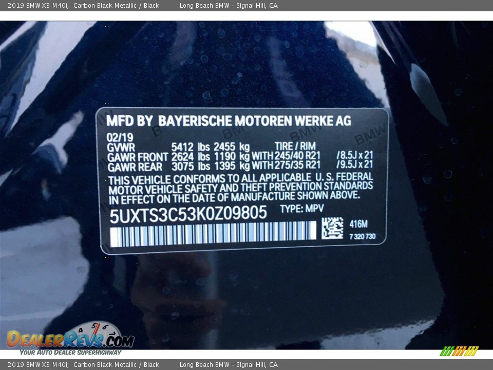 2019 BMW X3 M40i Carbon Black Metallic / Black Photo #8