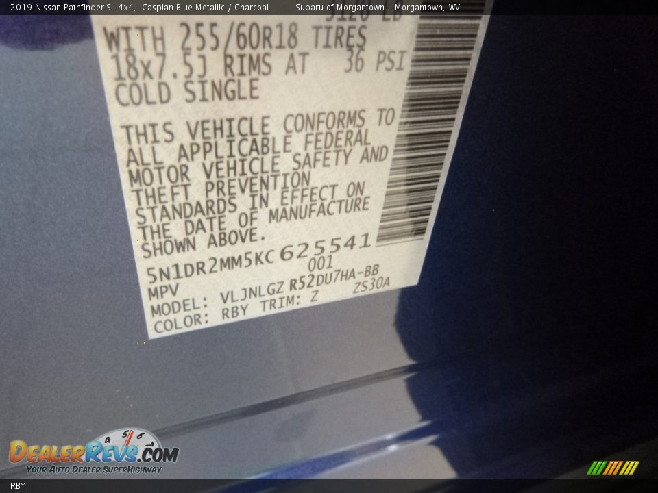 Nissan Color Code RBY Caspian Blue Metallic