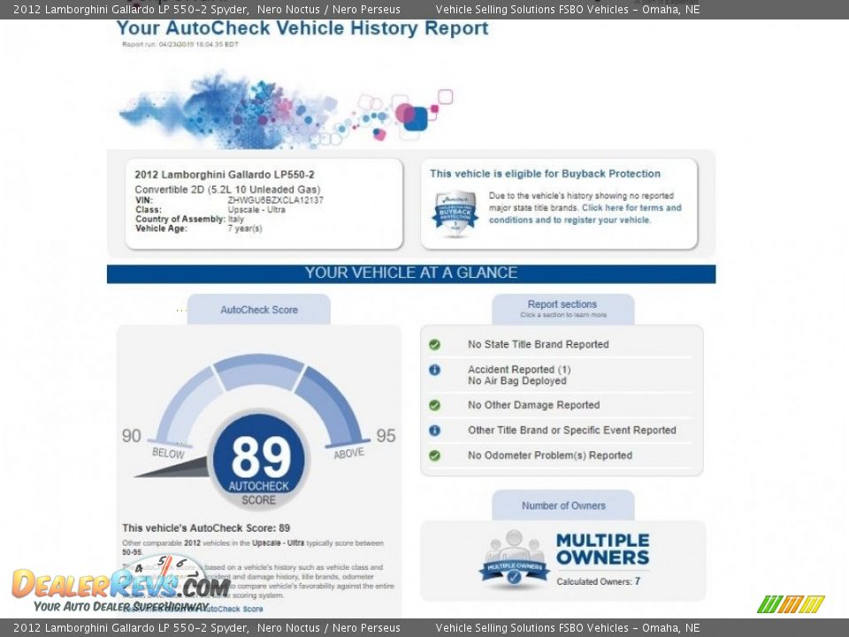 Dealer Info of 2012 Lamborghini Gallardo LP 550-2 Spyder Photo #2