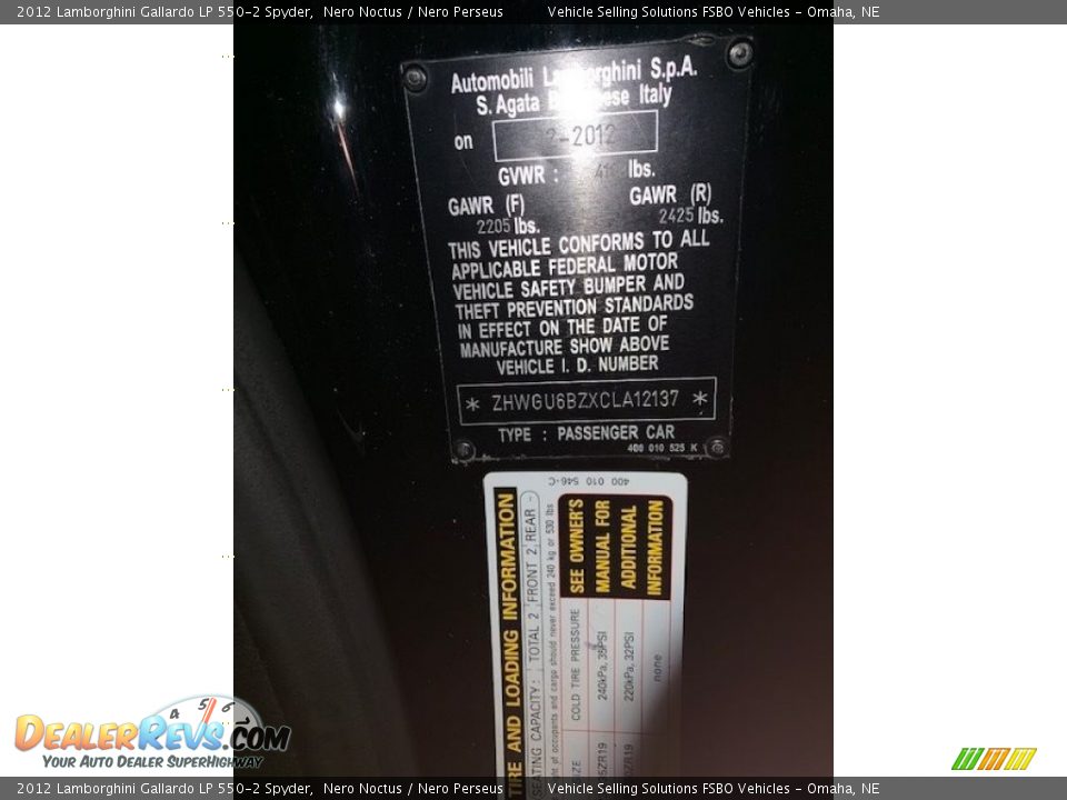 2012 Lamborghini Gallardo LP 550-2 Spyder Nero Noctus / Nero Perseus Photo #27