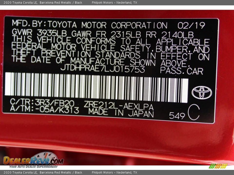 2020 Toyota Corolla LE Barcelona Red Metallic / Black Photo #22