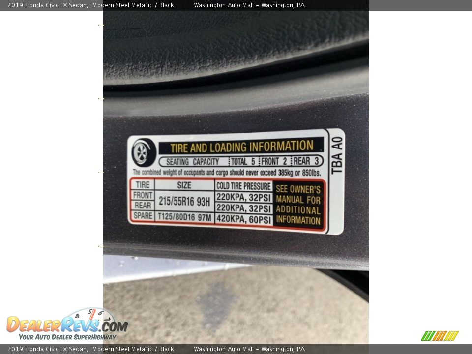 2019 Honda Civic LX Sedan Modern Steel Metallic / Black Photo #13