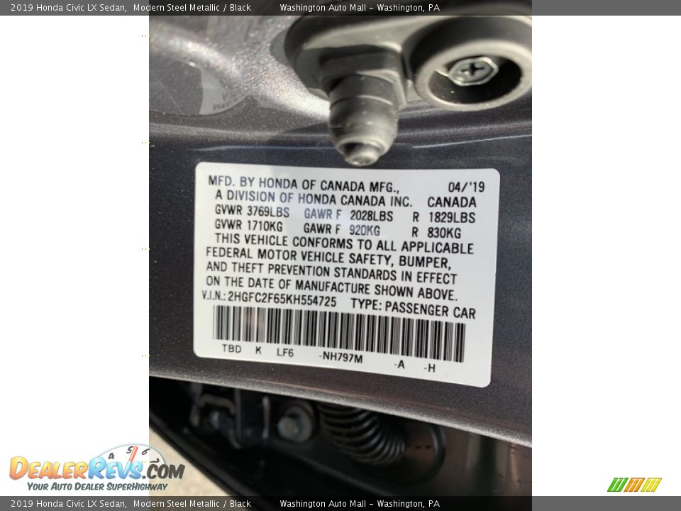 2019 Honda Civic LX Sedan Modern Steel Metallic / Black Photo #14