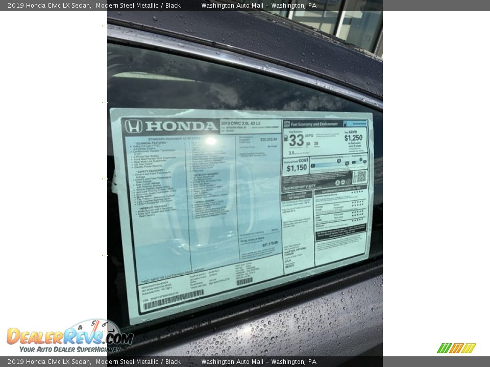 2019 Honda Civic LX Sedan Modern Steel Metallic / Black Photo #15