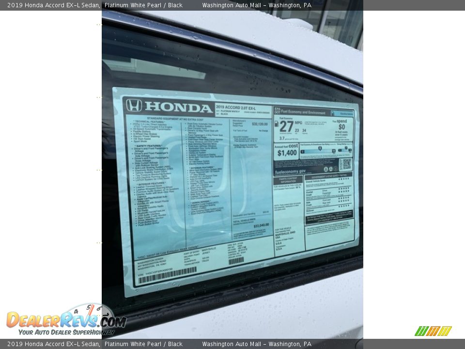 2019 Honda Accord EX-L Sedan Platinum White Pearl / Black Photo #15