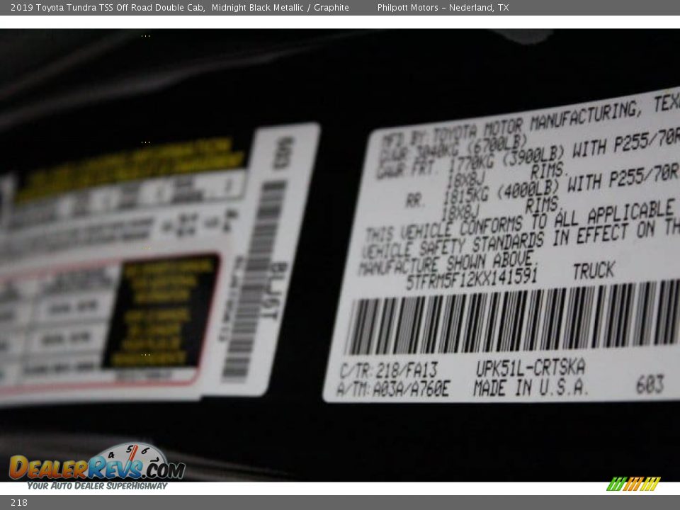 Toyota Color Code 218 Midnight Black Metallic