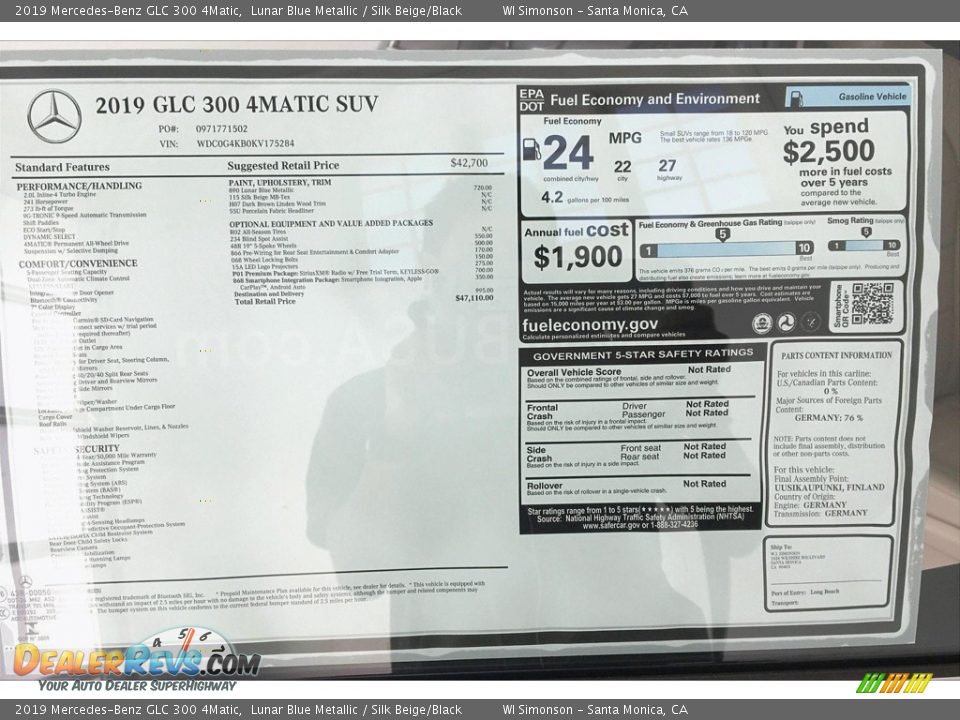 2019 Mercedes-Benz GLC 300 4Matic Lunar Blue Metallic / Silk Beige/Black Photo #10