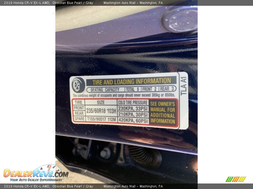2019 Honda CR-V EX-L AWD Obsidian Blue Pearl / Gray Photo #13