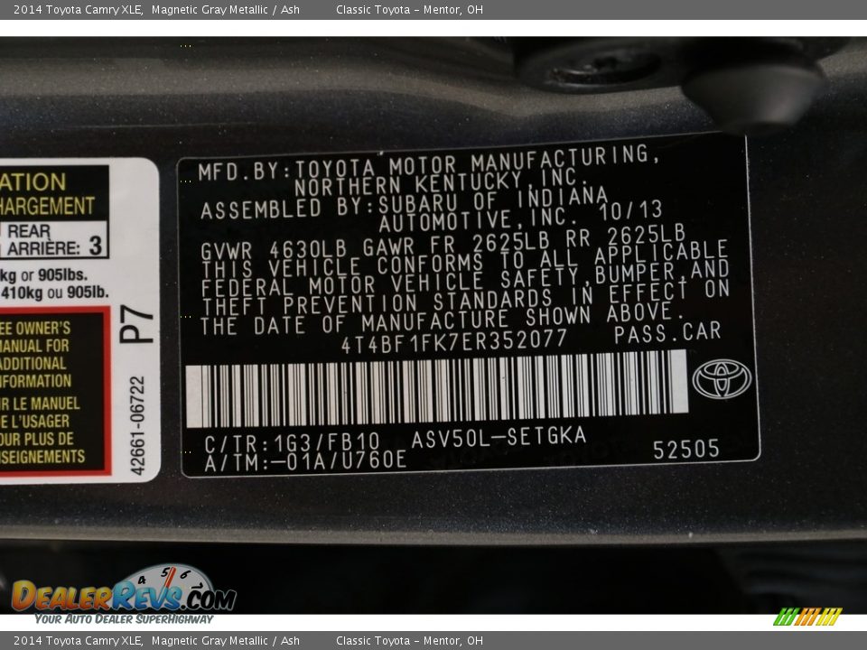 2014 Toyota Camry XLE Magnetic Gray Metallic / Ash Photo #21