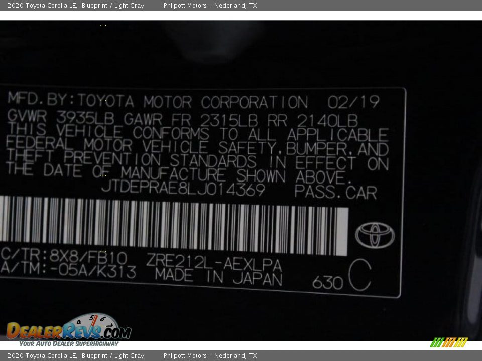 2020 Toyota Corolla LE Blueprint / Light Gray Photo #22