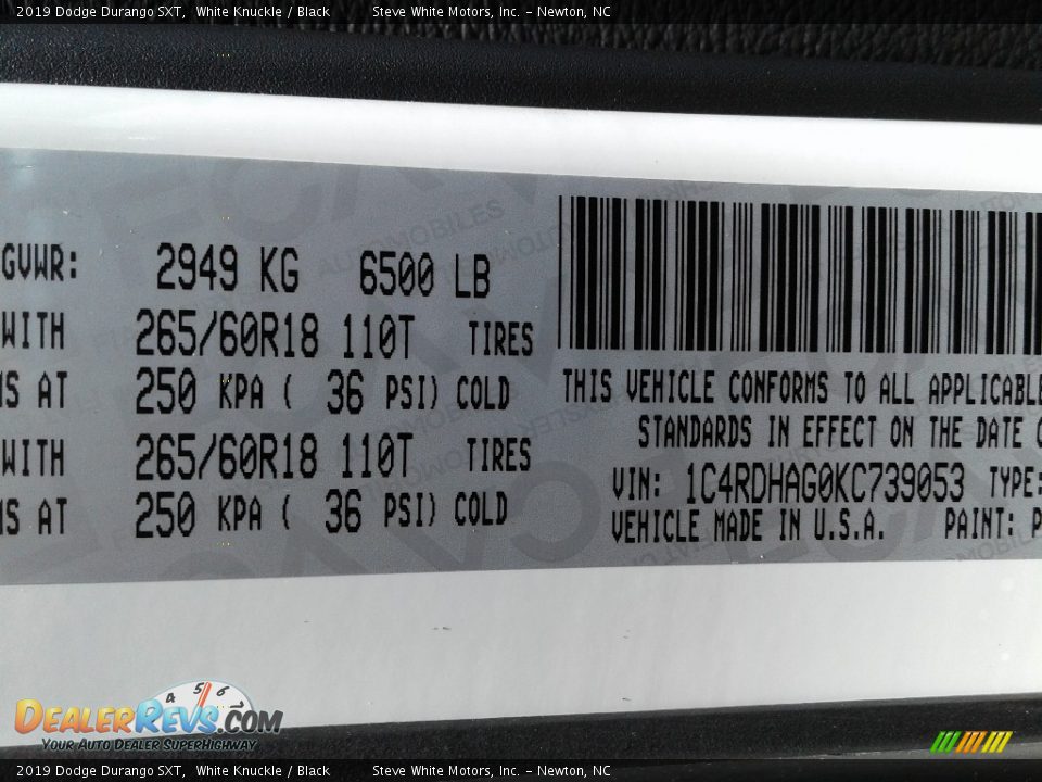 2019 Dodge Durango SXT White Knuckle / Black Photo #36