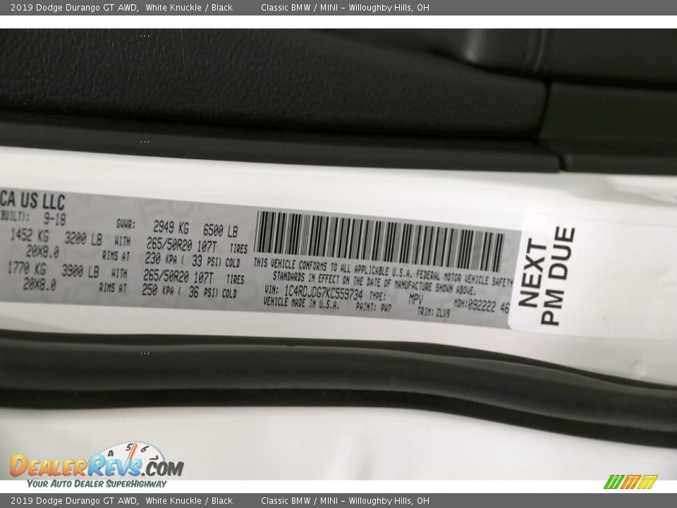 2019 Dodge Durango GT AWD White Knuckle / Black Photo #27