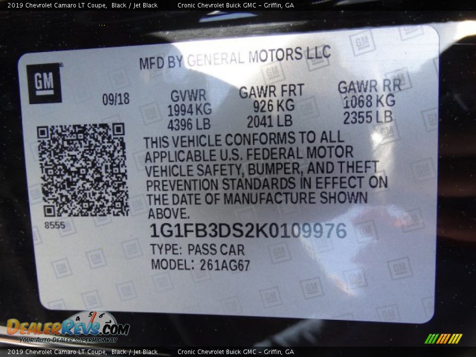 2019 Chevrolet Camaro LT Coupe Black / Jet Black Photo #27
