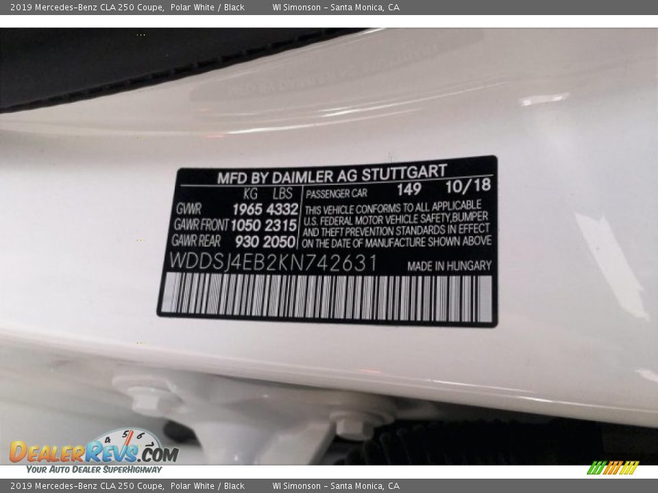 2019 Mercedes-Benz CLA 250 Coupe Polar White / Black Photo #24