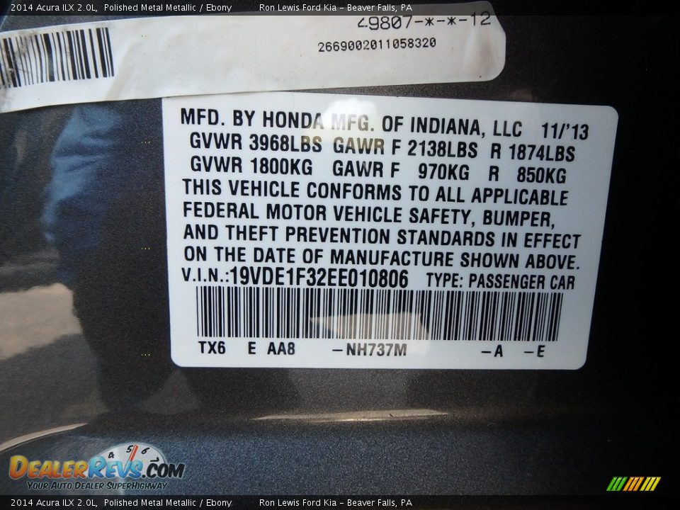 2014 Acura ILX 2.0L Polished Metal Metallic / Ebony Photo #14