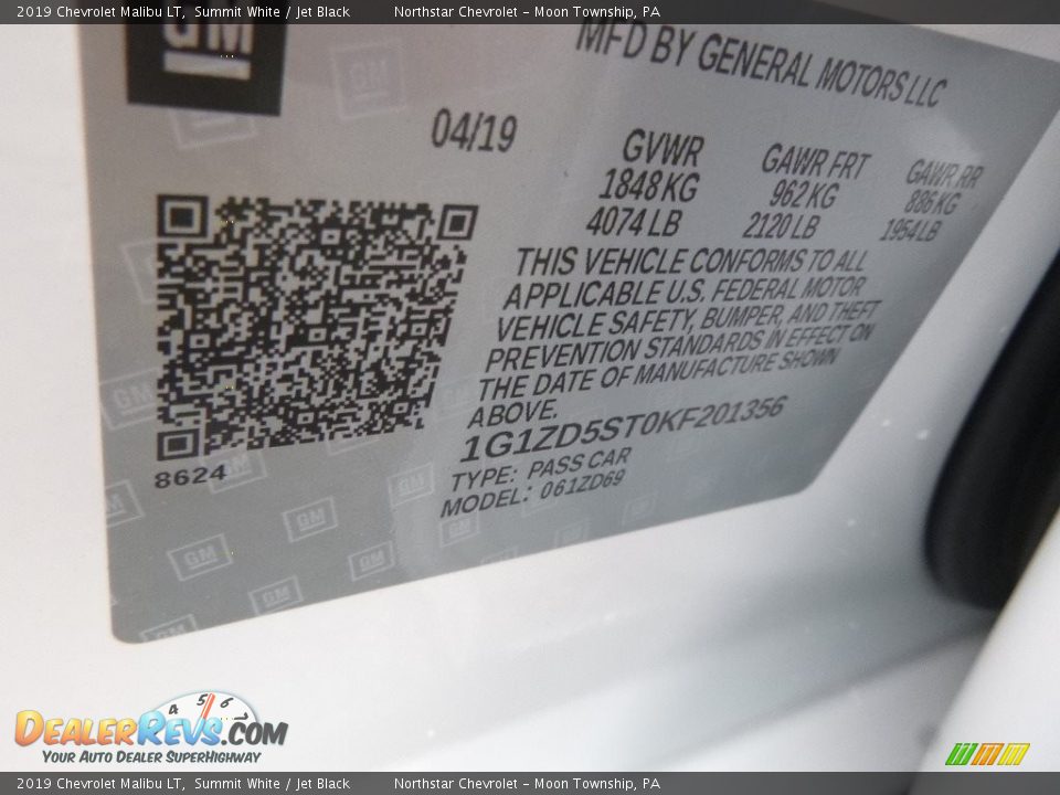 2019 Chevrolet Malibu LT Summit White / Jet Black Photo #16