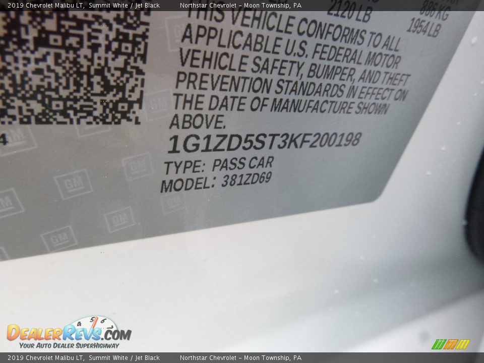 2019 Chevrolet Malibu LT Summit White / Jet Black Photo #16