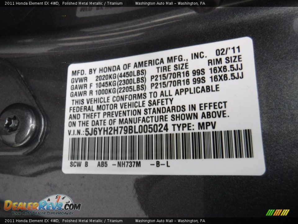 2011 Honda Element EX 4WD Polished Metal Metallic / Titanium Photo #27