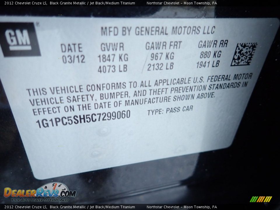 2012 Chevrolet Cruze LS Black Granite Metallic / Jet Black/Medium Titanium Photo #29
