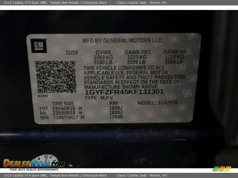 2019 Cadillac XT4 Sport AWD Twilight Blue Metallic / Sedona/Jet Black Photo #33