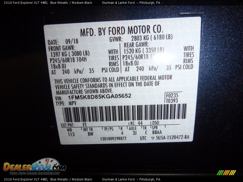 2019 Ford Explorer XLT 4WD Blue Metallic / Medium Black Photo #11