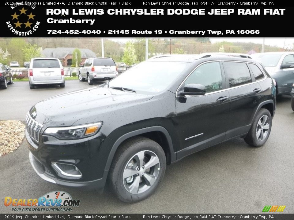 2019 Jeep Cherokee Limited 4x4 Diamond Black Crystal Pearl / Black Photo #1