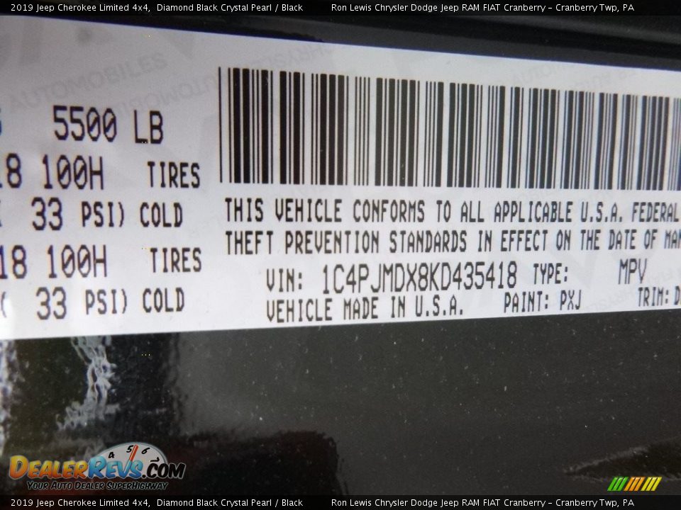 2019 Jeep Cherokee Limited 4x4 Diamond Black Crystal Pearl / Black Photo #17