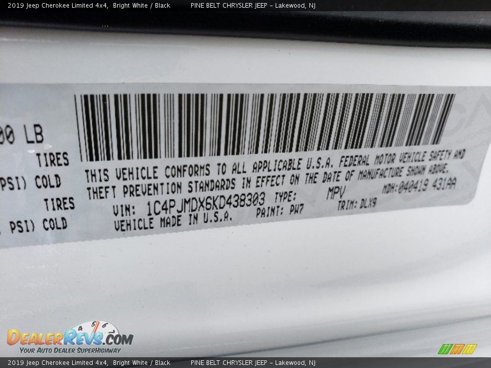 2019 Jeep Cherokee Limited 4x4 Bright White / Black Photo #9