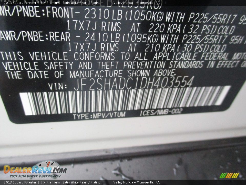2013 Subaru Forester 2.5 X Premium Satin White Pearl / Platinum Photo #19