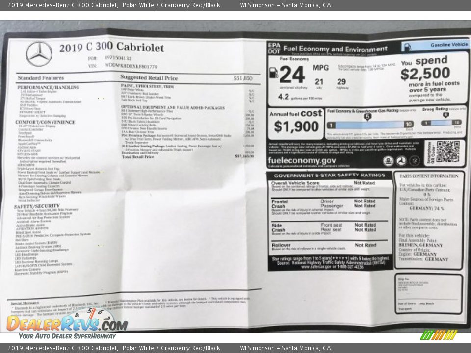 2019 Mercedes-Benz C 300 Cabriolet Polar White / Cranberry Red/Black Photo #10
