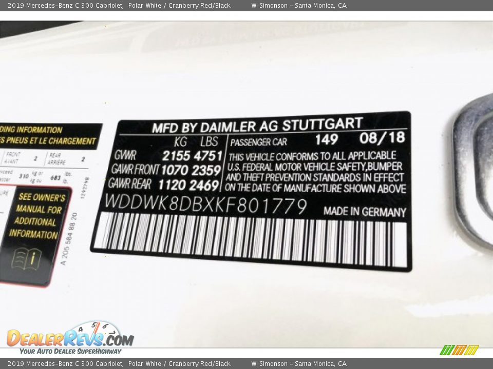 2019 Mercedes-Benz C 300 Cabriolet Polar White / Cranberry Red/Black Photo #11