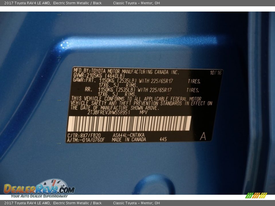 2017 Toyota RAV4 LE AWD Electric Storm Metallic / Black Photo #19