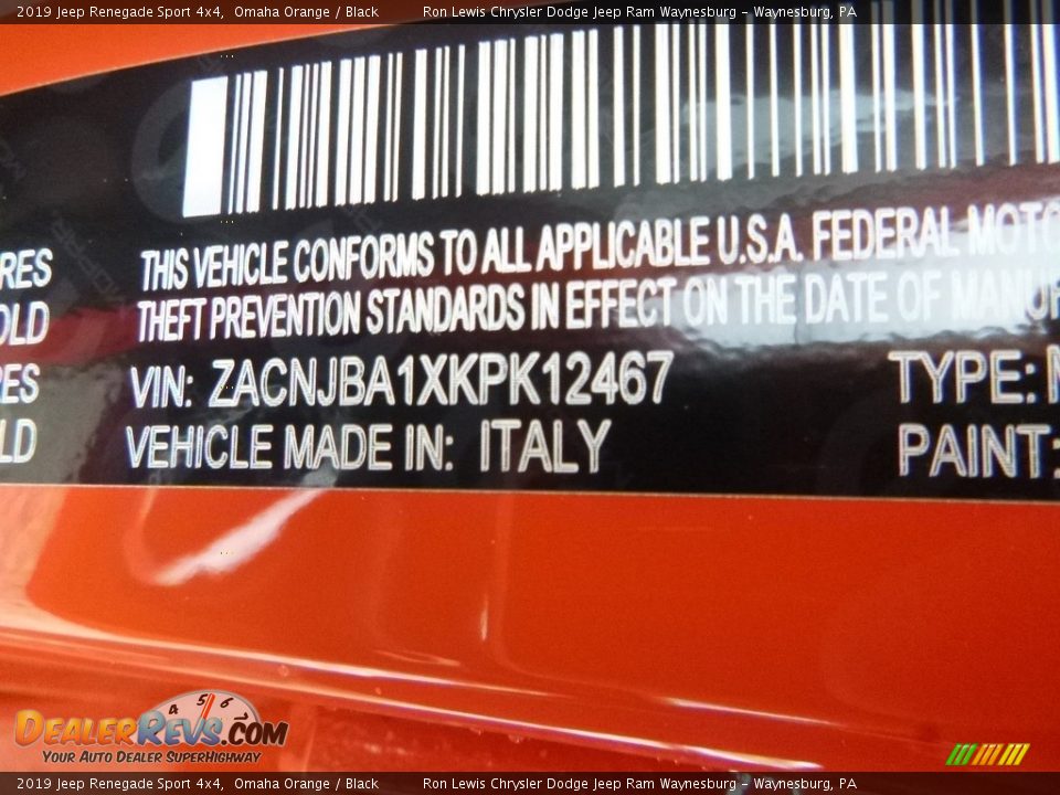 2019 Jeep Renegade Sport 4x4 Omaha Orange / Black Photo #14