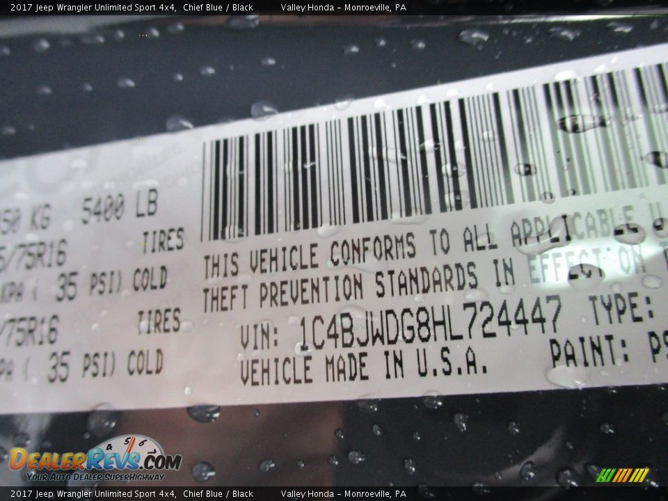 2017 Jeep Wrangler Unlimited Sport 4x4 Chief Blue / Black Photo #19