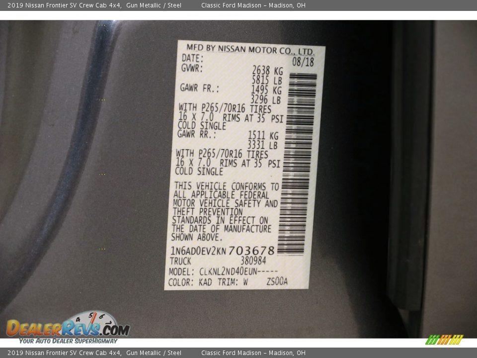 2019 Nissan Frontier SV Crew Cab 4x4 Gun Metallic / Steel Photo #20