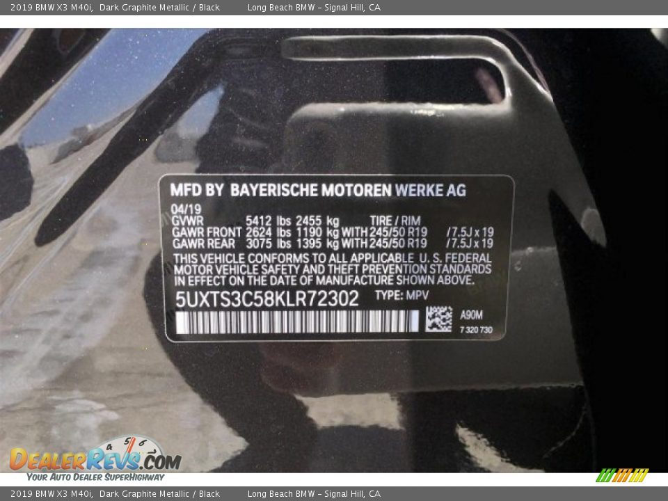 2019 BMW X3 M40i Dark Graphite Metallic / Black Photo #8