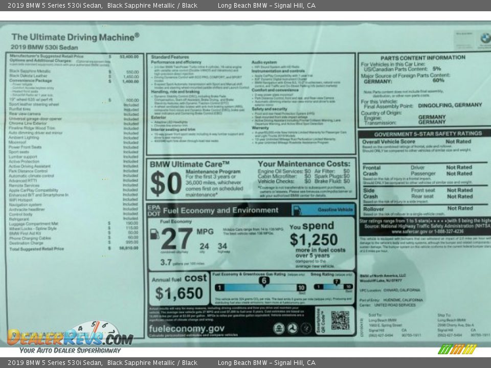 2019 BMW 5 Series 530i Sedan Black Sapphire Metallic / Black Photo #11