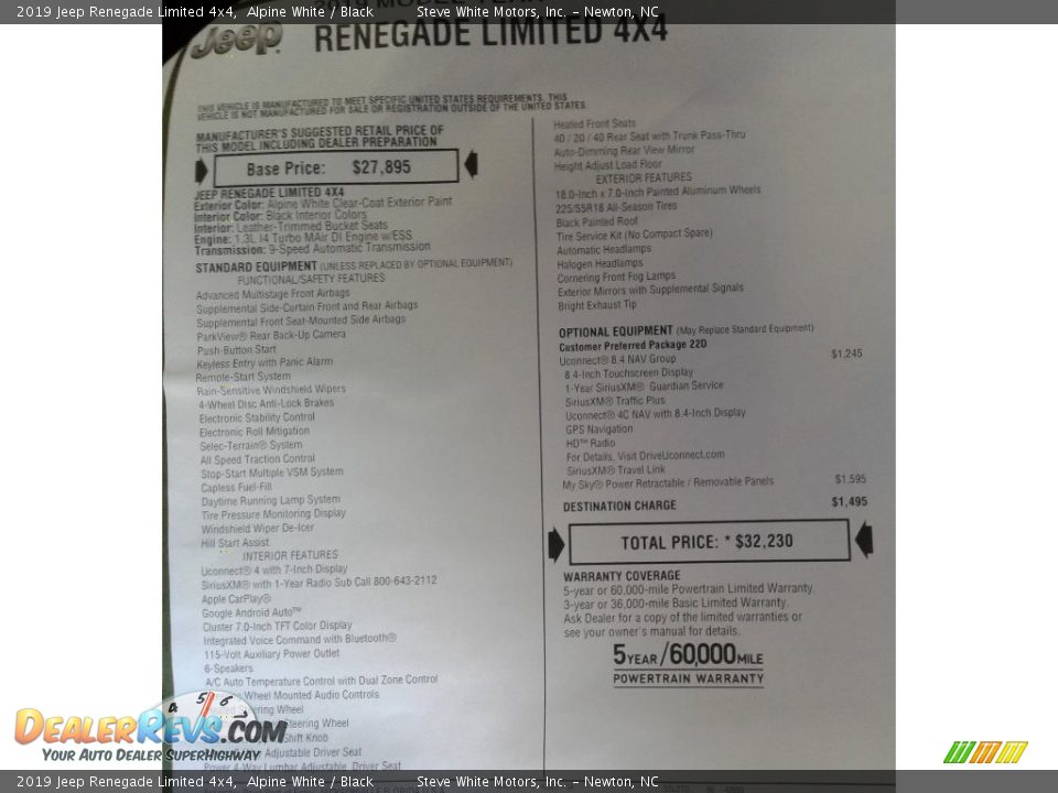 2019 Jeep Renegade Limited 4x4 Alpine White / Black Photo #35