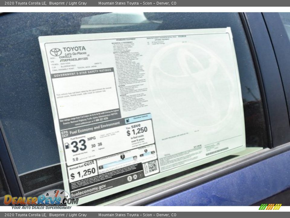 2020 Toyota Corolla LE Blueprint / Light Gray Photo #10