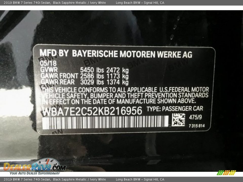 2019 BMW 7 Series 740i Sedan Black Sapphire Metallic / Ivory White Photo #23