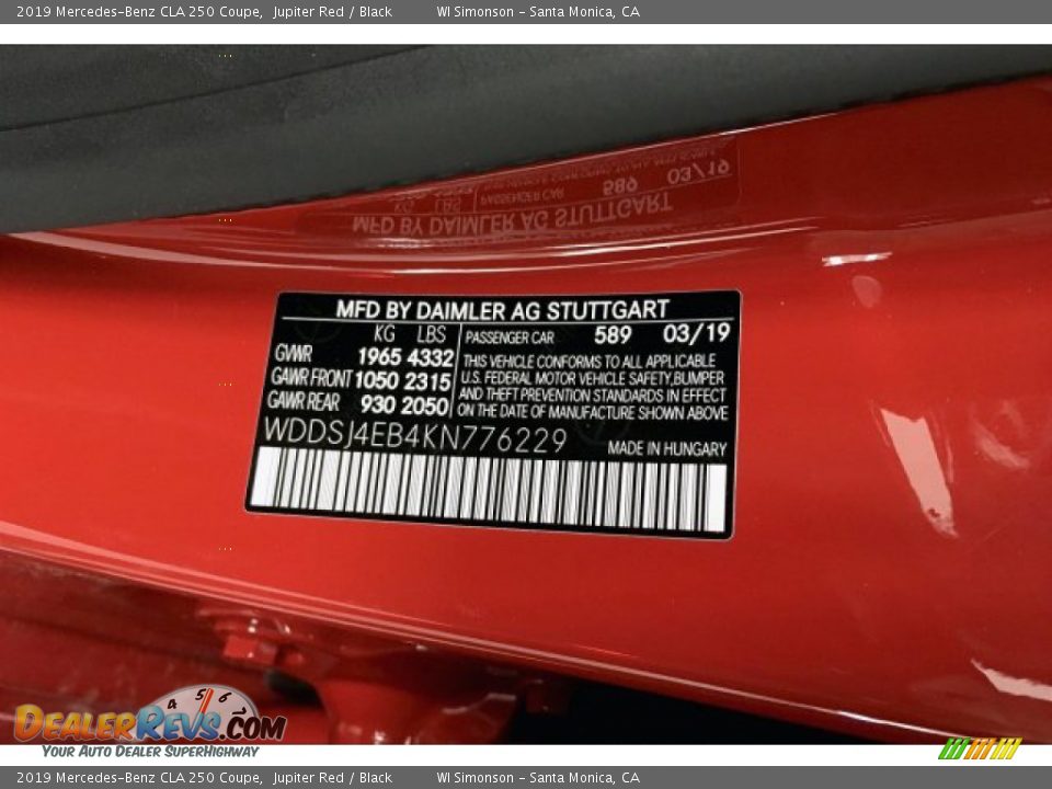 2019 Mercedes-Benz CLA 250 Coupe Jupiter Red / Black Photo #11