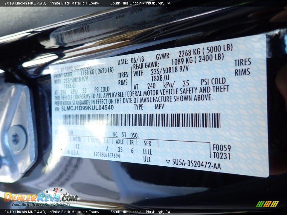 2019 Lincoln MKC AWD Infinite Black Metallic / Ebony Photo #23
