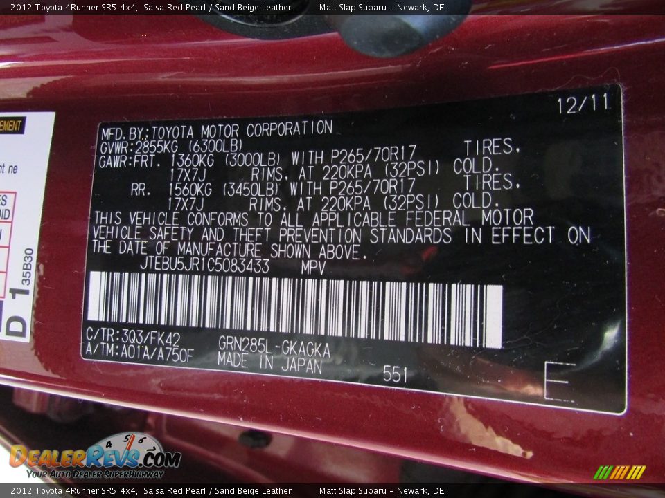 2012 Toyota 4Runner SR5 4x4 Salsa Red Pearl / Sand Beige Leather Photo #29