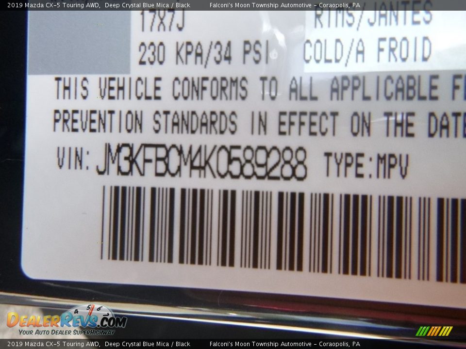 2019 Mazda CX-5 Touring AWD Deep Crystal Blue Mica / Black Photo #12