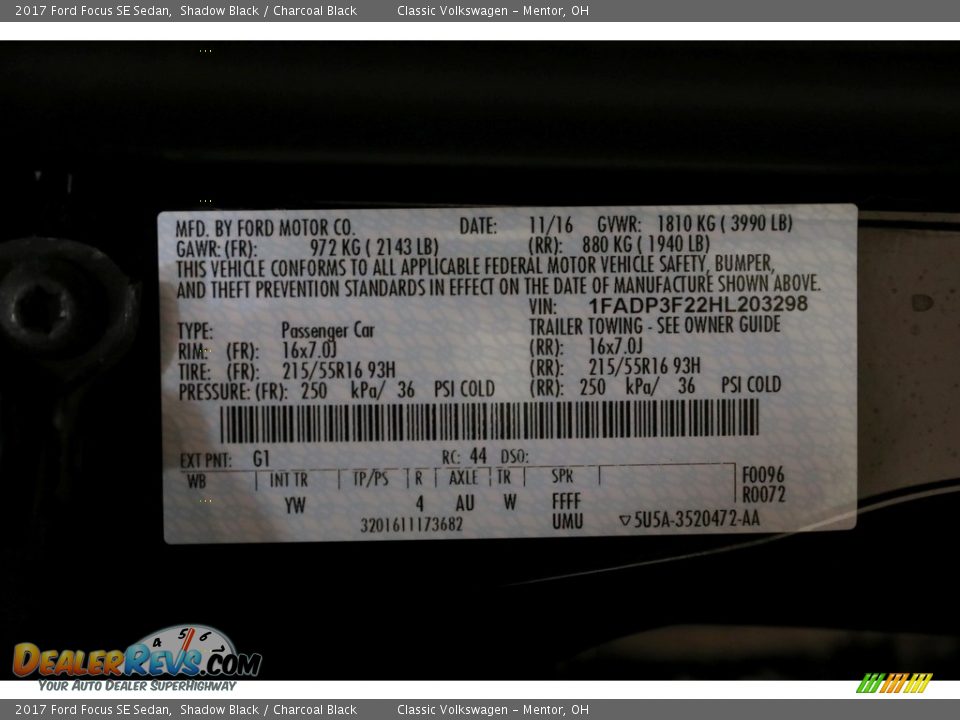 2017 Ford Focus SE Sedan Shadow Black / Charcoal Black Photo #18