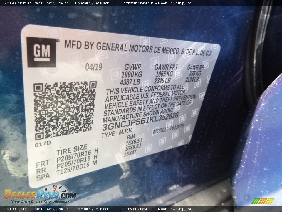 2019 Chevrolet Trax LT AWD Pacific Blue Metallic / Jet Black Photo #15