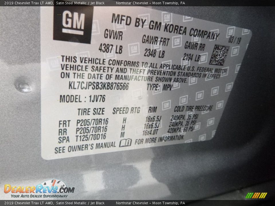 2019 Chevrolet Trax LT AWD Satin Steel Metallic / Jet Black Photo #17