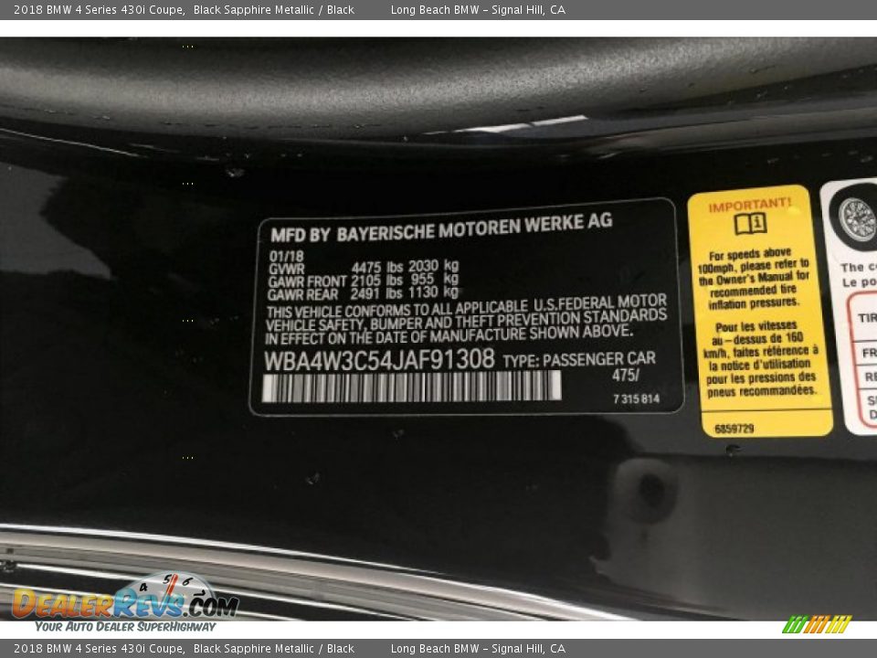 2018 BMW 4 Series 430i Coupe Black Sapphire Metallic / Black Photo #19
